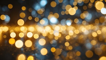 Fototapete - Illuminated Gold and Blue Bokeh Background Creating a Dreamy Abstract Atmosphere for Design and Visual Projects