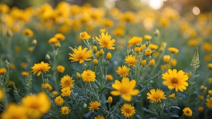 Poster - Vibrant Yellow Wildflowers Blooming in a Sunny Field During Summer Season