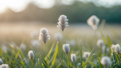 Aufkleber - delicate grass flowers with soft focus background and ample space for text overlay in a serene natur
