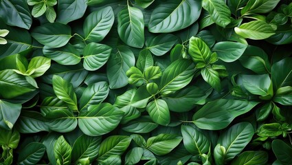 Leinwandbilder - Lush Green Leaf Background in Top View Showcasing Diverse Foliage for Natural and Eco-Friendly Themes