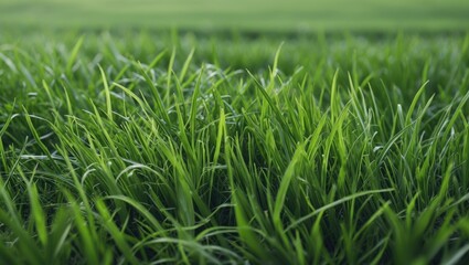 Aufkleber - Vibrant close-up of lush green grass with detailed texture and soft natural lighting creating a serene outdoor atmosphere.