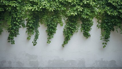 Aufkleber - Lush Greenery Cascading Over Abstract Wall Background With Blank Space For Text Modern Nature Inspired Design Concept