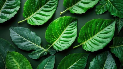 Poster - Lush greenery showcasing diverse leaf textures and vibrant shades of green ideal for nature and botanical themes.