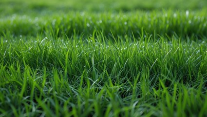Aufkleber - Lush Green Grass Texture with Dew Drops in Sunlight for Mood Enhancement and Natural Landscape Visuals