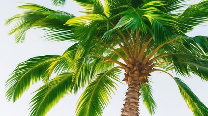 Aufkleber - Vibrant green palm tree leaves against a bright white backdrop capturing tropical essence and natural beauty for design and decor use.