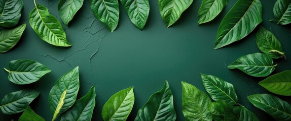 Poster - Lush Green Leaf Border with Text Space Perfect for Nature-Themed Designs and Backgrounds in Digital and Print Media.