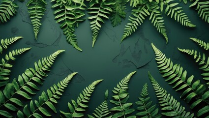 Fototapete - Lush Green Fern Leaves Texture Background with Ample Space for Text or Design Elements in a Natural Setting