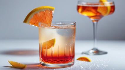 Poster - Aperol Spritz Cocktail With Citrus Garnish On White Background Perfect For Summer Refreshment Promotion