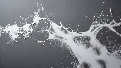 Poster - Abstract grey textured background with white paint splashes and stains creating a modern artistic effect suitable for various design projects.