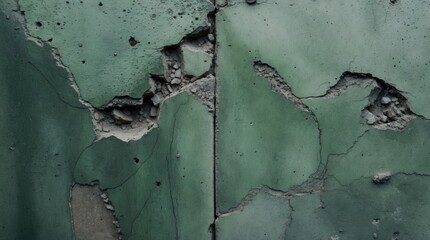 Poster - Weathered green concrete wall with cracks and texture showcasing industrial decay and unique patterns in urban environments.