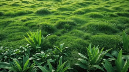 Aufkleber - Lush Green Lawn Background with Vibrant Grass and Plants Ideal for Natural Style Design and Text Placement