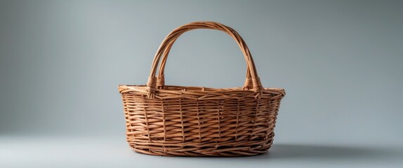Fototapete - Wicker Basket on Neutral Background with Ample Copy Space for Text or Branding Use in Marketing and Creative Projects
