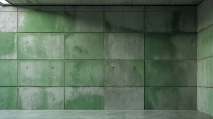 Poster - Textured green and gray concrete wall in modern interior space providing an industrial aesthetic for design and architectural projects.