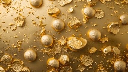 Aufkleber - Elegant gold texture with scattered metallic elements creating a luxurious and rich background for creative projects and design work.