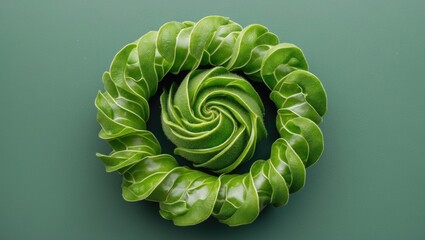 Aufkleber - Vibrant Green Plant Spiral with Curled Leaves on a Solid Background and Ample Copy Space for Text Overlay