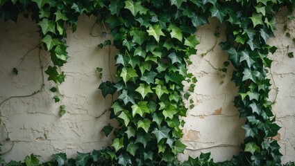 Aufkleber - Lush Green Ivy Climbing on Weathered Wall Creating a Beautiful Natural Background Texture for Design and Decor Elements