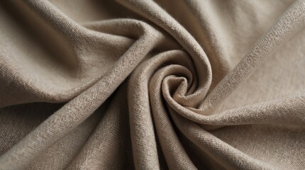Poster - Close-up of soft beige fabric texture showcasing intricate weave and smooth drape ideal for design and textile backgrounds.