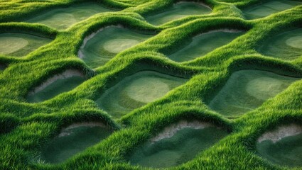 Leinwandbilder - Textured Green Golf Course Lawn with Unique Patterns and Empty Space for Overlaid Text or Design Elements