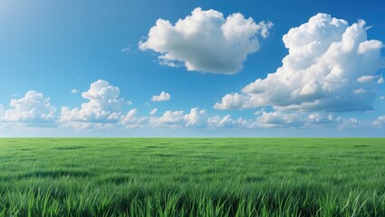 Aufkleber - Lush Green Grass Field Under a Bright Blue Sky with Fluffy White Clouds Perfect for Nature and Outdoor Themes