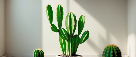 Leinwandbilder - Indoor Cactus Plant Arrangement in Modern Home Decor with Soft Natural Light Background