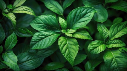 Aufkleber - Lush green leaves showcasing diverse textures and vibrant colors in a natural setting for botanical or environmental themes