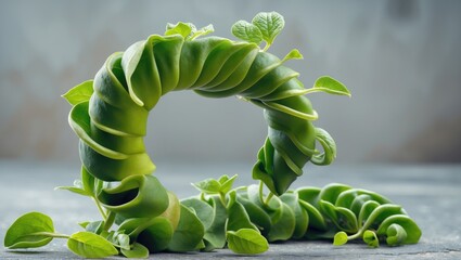 Leinwandbilder - Curled Green Plant Displaying Unique Shape with Space for Text and Natural Background