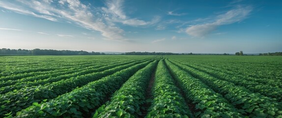 Aufkleber - Lush Green Crop Field Under Clear Blue Sky With Space For Text Ideal For Agriculture or Nature Themes