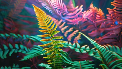 Poster - Vibrant Fern Leaves in Nature showcasing a colorful array of foliage and natural beauty ideal for botanical and environmental themes