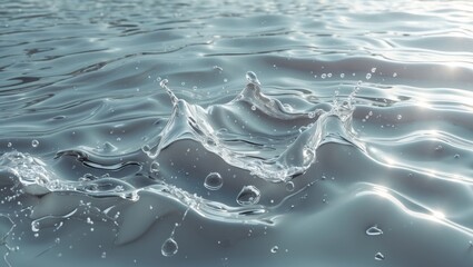 Poster - Calm water surface with ripples and splashes reflecting sunlight Abstract background for skincare products and cosmetic applications