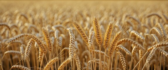 Poster - Golden Wheat Field Under Bright Sky Abundant Harvest Agriculture Concept With Space For Text