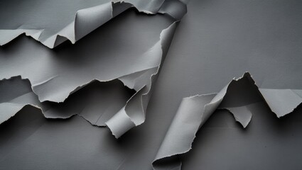 Poster - Wrinkled grey paper texture with torn edges creating an artistic abstract background for design and creative projects.