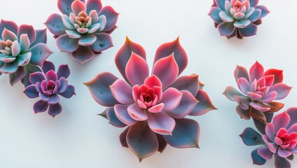 Poster - Echeveria Elegans Succulent Arrangement on White Background with Empty Space for Text Ideal for Floral or Gardening Designs