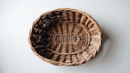 Poster - Wicker Basket Isolated On White Background Showcasing Natural Weave Design Ideal For Home Decor or Storage Concepts
