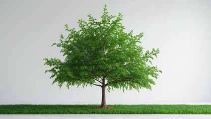 Poster - Lush green tree with vibrant leaves set against a clean white background showcasing nature's beauty and tranquility