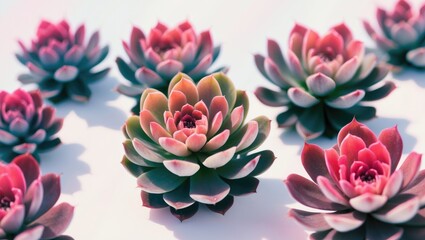 Poster - Echeveria Elegans Succulents Arranged Aesthetically With Vibrant Colors Isolated On White Background For Text Overlay And Design Use