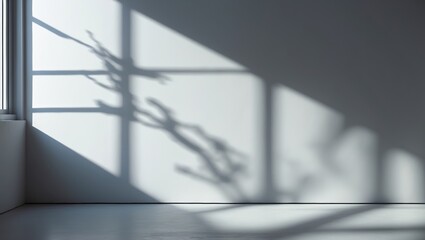 Poster - Abstract gray shadow and light blur background on white wall with window shadows creating a serene indoor atmosphere for design projects
