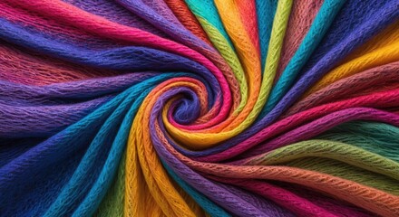 Poster - Vibrant swirling fabric texture showcasing a spectrum of colors for creative backgrounds and artistic projects.