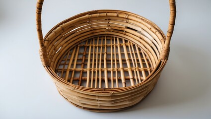 Poster - Natural Bamboo Basket Isolated on White Background Ideal for Crafts and Home Decor Use