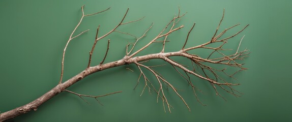 Poster - Dry Branch Isolated On Green Background With Copy Space For Text And Design Elements