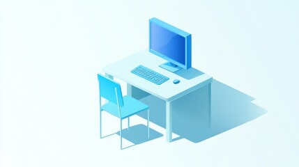 Poster - Isometric Desk, Computer, Chair, Workspace, Office, Background, Illustration, Productivity