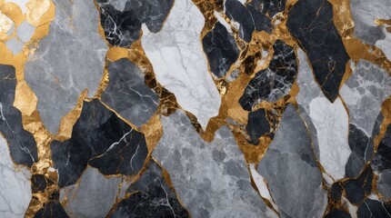 Aufkleber - Elegant gold and white patterned dark gray marble texture background for luxury product design and interior decor applications.