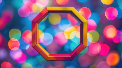 Poster - Colorful Octagonal Frame with Bokeh Background in Soft Focus Creating a Vibrant Artistic Atmosphere for Creative Projects and Designs