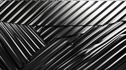 Poster - Textured diagonal lines on metallic surface in shades of black and white creating a modern abstract background design for various applications