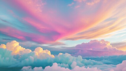 Poster - Pastel Colored Sky with Soft Clouds Ideal for Background and Postcard Use Featuring Empty Space for Custom Text and Elegant Design