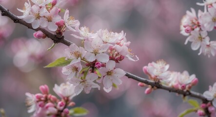 Poster - Blossoming Cherry Flowers With Soft Focus Background Ideal For Text Overlay And Seasonal Greetings