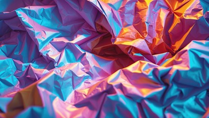 Poster - Vibrant crumpled paper texture with dynamic lighting showcasing bold colors of blue and orange for creative backgrounds and designs