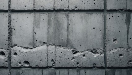Poster - Closeup gray concrete wall texture background showing weathered blocks and surface imperfections for construction and design use.