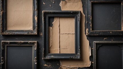 Poster - Set of Vintage Black Photo Frames with Aged Texture Blank Spaces for Creative Collage and Design in Distressed Style