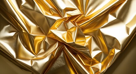 Poster - Elegant gold metal foil abstract background showcasing crumpled texture and reflective surfaces for luxurious design projects.
