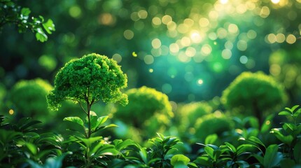 Aufkleber - Lush green nature background with vibrant bokeh effect ideal for wallpaper or design use featuring a serene atmosphere and ample copy space.
